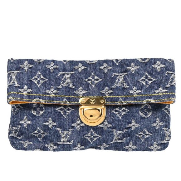 Louis Vuitton Blue Monogram Denim Pochette Plat Clutch Bag M95007 TH1026 166107 - Picture 1 of 9
